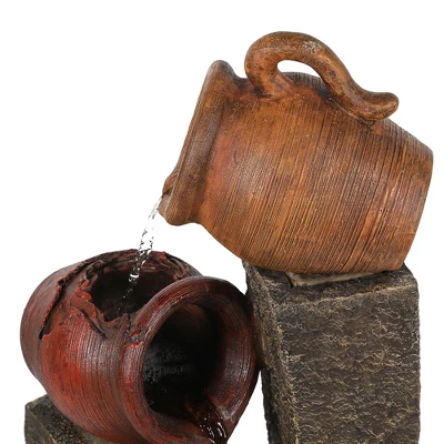 LuxenHome 32" Water Fountain Outdoor With Lights, Cascading Pitchers Pot Outdoor Fountains And Waterfalls Brown 8 LuxenHome 32" Water Fountain Outdoor With Lights, Cascading Pitchers Pot Outdoor Fountains And Waterfalls Brown - Image 6