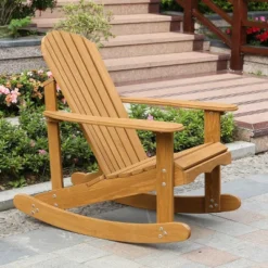 LuxenHome Natural Brown Wood Outdoor Adirondack Rocking Chair -Garden GUEST 86549b6b 4d5e 4377 8bce 8898d73c211c