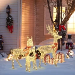 LuxenHome 3-Piece Deer Family Outdoor Holiday Decoration Set With Lights And Timer White, Red -Garden GUEST 8664e314 5826 4d82 95b1 bff37cb3a261