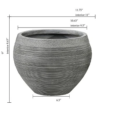 LuxenHome Gray Pottery-Style 11.75-inch Round MgO Planter 6 LuxenHome Gray Pottery-Style 11.75-inch Round MgO Planter - Image 4