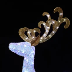 LuxenHome 2-Piece White Reindeer And Sleigh With Silver Bow And Ornaments Outdoor Holiday Decoration With Lights White, Multi, Silver, Brown -Garden GUEST 87671af3 268d 4a51 96e1 6c1b0125785d