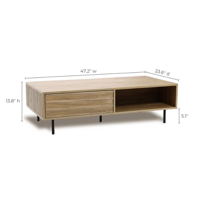 LuxenHome Mid-Century Modern Coffee Table, Wave Design Wood Table With Metal Legs, Drawer & Shelf, Farmhouse Accent Table For Living Room Brown 10 LuxenHome Mid-Century Modern Coffee Table, Wave Design Wood Table With Metal Legs, Drawer & Shelf, Farmhouse Accent Table For Living Room Brown - Image 8
