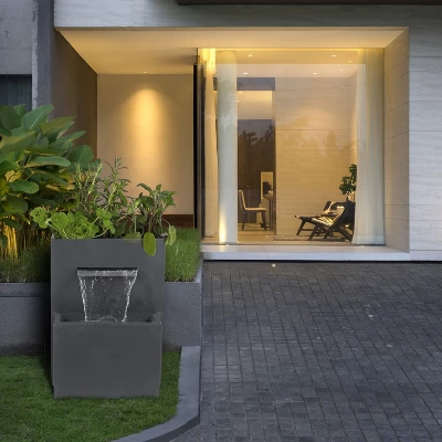 LuxenHome 32" H Resin Modern Waterfall Outdoor Fountain With Planter, Outdoor Water Fountain Indoor And Outdoor Use Gray 3 LuxenHome 32" H Resin Modern Waterfall Outdoor Fountain With Planter, Outdoor Water Fountain Indoor And Outdoor Use Gray