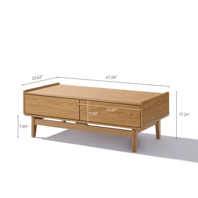 LuxenHome Mid-Century Modern Coffee Table With Storage, 47" Summer Oak Wood Rectangular Accent Center Table For Living Room, Home & Office Brown 11 LuxenHome Mid-Century Modern Coffee Table With Storage, 47" Summer Oak Wood Rectangular Accent Center Table For Living Room, Home & Office Brown - Image 9