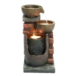 LuxenHome 23" H Bowls And Bricks Resin Outdoor Fountain With Lights Brown 23 LuxenHome 23" H Bowls And Bricks Resin Outdoor Fountain With Lights Brown -Garden GUEST 89200db7 670d 484d 9e5e e24aecd3d31c