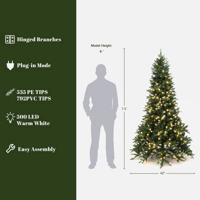 LuxenHome 7.5Ft Pre-Lit Green Slender Artificial Fir Christmas Tree With Metal Stand 5 LuxenHome 7.5Ft Pre-Lit Green Slender Artificial Fir Christmas Tree With Metal Stand - Image 3