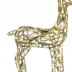LuxenHome 3-Piece Gold Glitter Deer Family Outdoor Holiday Decoration With Lights Brown -Garden GUEST 89d3a415 07b6 47c3 add0 6c5ba2a33553