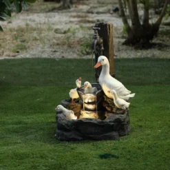 LuxenHome Resin Farmhouse Duck Family Outdoor Patio Fountain Water Fountain -Garden GUEST 8b526cd2 d7a9 4522 961f 3cf351456dac