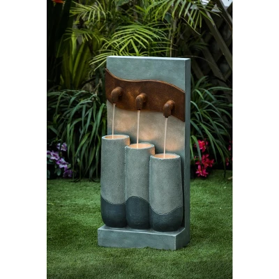 LuxenHome Gray Cement Pots And Rectangular Column Outdoor Fountain With LED Lights 4 LuxenHome Gray Cement Pots And Rectangular Column Outdoor Fountain With LED Lights - Image 2