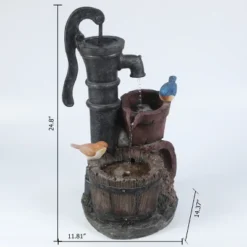 LuxenHome Resin Farmhouse Barrel And Water Pump Outdoor Fountain -Garden GUEST 8b902062 4bcf 4533 bf96 2803478a7fc4