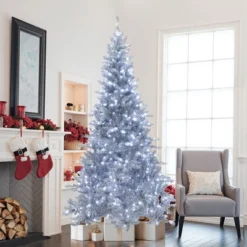 LuxenHome 7.5Ft Silver Christmas Tree With Cool White Lights, Full Pre-Lit Indoor/Outdoor Decor -Garden GUEST 8c560407 cbb2 4623 b1cc c3b46c9231cd