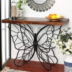 LuxenHome Wood Top Metal Butterfly Accent Console And Entry Table -Garden GUEST 8ccec3b2 7d82 4179 9248 86107addd4e2