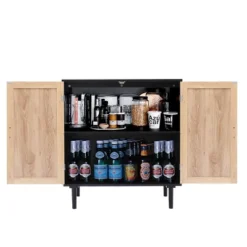 LuxenHome Black And Brown Wood 2-Door Storage Cabinet. -Garden GUEST 8cdba457 540e 4811 b5a8 c35a3b96e3c1