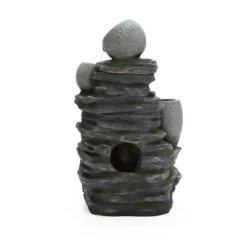 LuxenHome 30" Garden Water Fountain, 4 Tiers Cascading Pots & Rock Cascading Waterfall Fountain Outdoor With LED Lights Gray -Garden GUEST 8ddf0174 b63e 46ab bab0 7de3b0fd6194