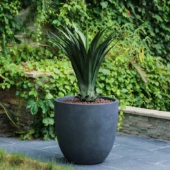 LuxenHome 17.2" Round Tapered Black Planter, Magnesium Oxide Pot For Indoor/Outdoor Use 17 LuxenHome 17.2" Round Tapered Black Planter, Magnesium Oxide Pot For Indoor/Outdoor Use -Garden GUEST 8e4d8af2 b63c 4bce ae2c c4e577a99274