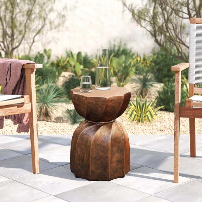 LuxenHome Weathered Copper Cement Indoor Outdoor Hourglass Side Table 3 LuxenHome Weathered Copper Cement Indoor Outdoor Hourglass Side Table