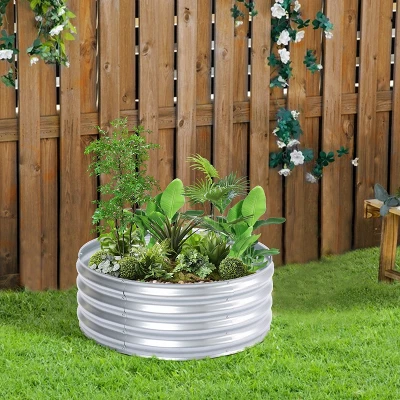 LuxenHome 36in Round Galvanized Steel Raised Garden Bed Planter 3 LuxenHome 36in Round Galvanized Steel Raised Garden Bed Planter