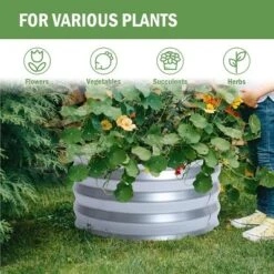LuxenHome 2ft Round Galvanized Metal Raised Garden Bed Planter -Garden GUEST 90190648 5bee 4f15 a50f cfe5e99e1453