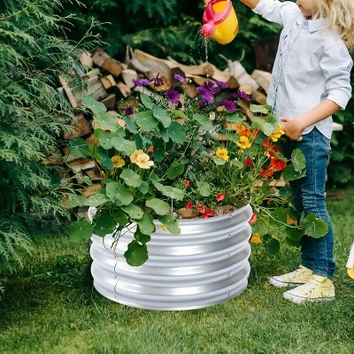 LuxenHome 24in Round Galvanized Steel Raised Garden Bed Planter 4 LuxenHome 24in Round Galvanized Steel Raised Garden Bed Planter - Image 2