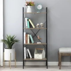LuxenHome 4-Shelf 58.3" X 23.62" W Wood And Metal Ladder Bookcase. -Garden GUEST 90c5dee7 a3e4 4097 88f6 0ec7d9bd7a70