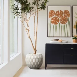 LuxenHome 14" Dia Round Concrete Planter Indoor Outdoor Large Plant Pot With Drainage Hole And Plug Modern Geometric Pattern Flower Pot White 10 LuxenHome 14" Dia Round Concrete Planter Indoor Outdoor Large Plant Pot With Drainage Hole And Plug Modern Geometric Pattern Flower Pot White -Garden GUEST 90c7b11e ad9b 4926 b98e 8829ced2d5e6