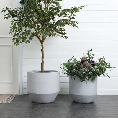 LuxenHome Minimalist Gray Outdoor Planter – Tapered Round MgO Pot With Plug 6 LuxenHome Minimalist Gray Outdoor Planter – Tapered Round MgO Pot With Plug - Image 4
