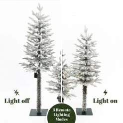 LuxenHome 3-Piece Holiday Artificial Tree Sets With Lights And Flat Stand Green -Garden GUEST 92907af8 b60d 49ce b3ea 2e42043272e6