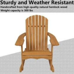 LuxenHome Natural Brown Wood Outdoor Adirondack Rocking Chair -Garden GUEST 93acd677 5f84 435a 95da 933ba689c578