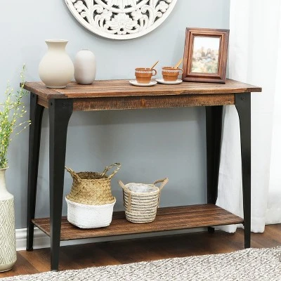LuxenHome Dark Brown Wood And Black Metal 1-Shelf Console And Entry Table 7 LuxenHome Dark Brown Wood And Black Metal 1-Shelf Console And Entry Table - Image 5