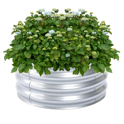 LuxenHome 24in Round Galvanized Steel Raised Garden Bed Planter 7 LuxenHome 24in Round Galvanized Steel Raised Garden Bed Planter - Image 5
