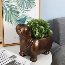 LuxenHome Brown Hippo And Blue Bird MgO Flower Pot Planter 23 LuxenHome Brown Hippo And Blue Bird MgO Flower Pot Planter -Garden GUEST 93eba16d 567a 4096 b792 cfe4858f01a7