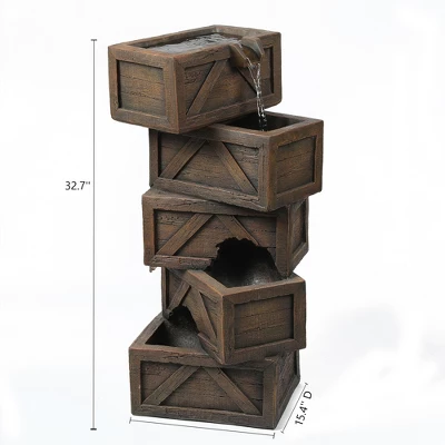 LuxenHome Brown Cement Tiered Crates Patio Fountain, Rustic Outdoor Water Feature For Gardens & Yards 6 LuxenHome Brown Cement Tiered Crates Patio Fountain, Rustic Outdoor Water Feature For Gardens & Yards - Image 4