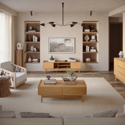 LuxenHome Mid-Century Modern Coffee Table With Storage, 47" Summer Oak Wood Rectangular Accent Center Table For Living Room, Home & Office Brown 5 LuxenHome Mid-Century Modern Coffee Table With Storage, 47" Summer Oak Wood Rectangular Accent Center Table For Living Room, Home & Office Brown - Image 3