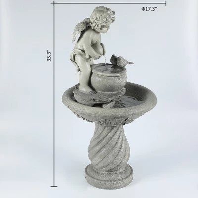 LuxenHome Gray Resin Cherub Birdbath Outdoor Fountain 10 LuxenHome Gray Resin Cherub Birdbath Outdoor Fountain - Image 8