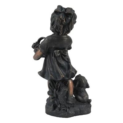 LuxenHome 23.31" Bronze MgO Girl Holding Basket Of Kittens With Puppy Garden Statue 8 LuxenHome 23.31" Bronze MgO Girl Holding Basket Of Kittens With Puppy Garden Statue - Image 6