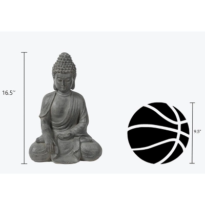 LuxenHome 16.1" Gray MgO Enlightened Buddha Garden Statue 8 LuxenHome 16.1" Gray MgO Enlightened Buddha Garden Statue - Image 6