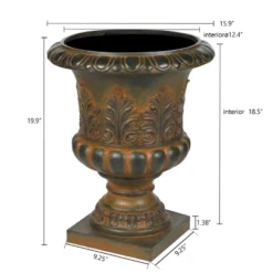 LuxenHome Weathered Brown Decorative MgO Urn Planter -Garden GUEST 9539af0b 7b0f 4b4a bd83 a889cf1cd1e5