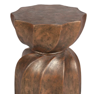 LuxenHome Weathered Copper Cement Indoor Outdoor Hourglass Side Table 6 LuxenHome Weathered Copper Cement Indoor Outdoor Hourglass Side Table - Image 4