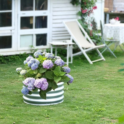 LuxenHome 24in Round Galvanized Steel Raised Garden Bed Planter 5 LuxenHome 24in Round Galvanized Steel Raised Garden Bed Planter - Image 3