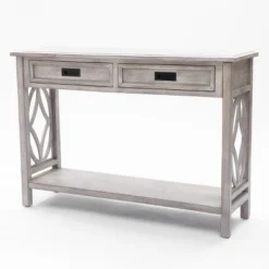 LuxenHome Gray Wood 2-Drawer 1-Shelf Console And Entryway Table 28 LuxenHome Gray Wood 2-Drawer 1-Shelf Console And Entryway Table -Garden GUEST 95e212b0 7a1d 4031 8873 1732e7c504a4