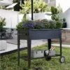 LuxenHome Black Mobile Metal Raised Garden Bed Planter Cart With Legs