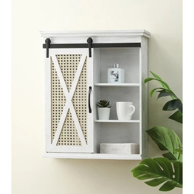 LuxenHome Sliding Door White MDF Wood Wall Cabinet 4 LuxenHome Sliding Door White MDF Wood Wall Cabinet - Image 2