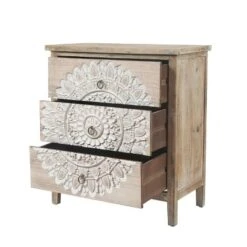 LuxenHome 3-Drawer 28.2" H X 25.2" W Natural Wood White Floral Accent Chest. -Garden GUEST 97d57820 65a2 4fa5 81a2 359dafd4051d