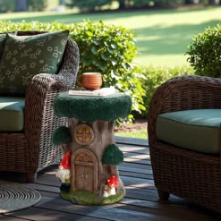 LuxenHome Outdoor Side Table, 17" Green Gnome Tree Stump Cement End Table,Indoor And Outdoor Sculpture Accent Side Table,Garden Decor Stool 14 LuxenHome Outdoor Side Table, 17" Green Gnome Tree Stump Cement End Table,Indoor And Outdoor Sculpture Accent Side Table,Garden Decor Stool -Garden GUEST 9907f8ba f72f 454b adc2 362795670996