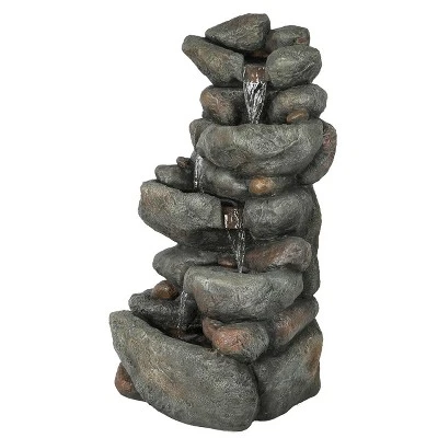 LuxenHome 33.5" H Gray Resin Cascading Rock Outdoor Fountain 4 LuxenHome 33.5" H Gray Resin Cascading Rock Outdoor Fountain - Image 2