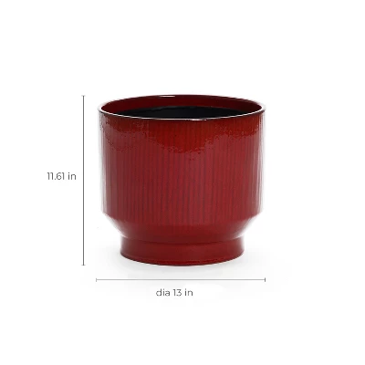 LuxenHome Ceramic Plant Pot Red Glazed Indoor Outdoor Decorative Planter With Drainage Hole And Rubber Plug Modern Round Flower Pot 9 LuxenHome Ceramic Plant Pot Red Glazed Indoor Outdoor Decorative Planter With Drainage Hole And Rubber Plug Modern Round Flower Pot - Image 7