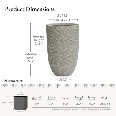 LuxenHome Gray Glen Pattern MgO Round Planter, Indoor And Outdoor 4 LuxenHome Gray Glen Pattern MgO Round Planter, Indoor And Outdoor - Image 2