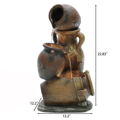 LuxenHome Brown Urns Resin Outdoor Fountain With Lights 7 LuxenHome Brown Urns Resin Outdoor Fountain With Lights - Image 5