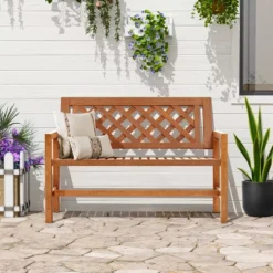 LuxenHome Laguna Solid Wood Outdoor Loveseat Park Bench -Garden GUEST 9b1cafeb f8bb 413f aef6 def52f87d1e3