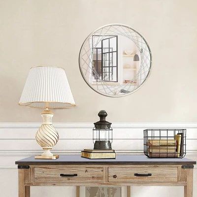 LuxenHome Silver Metal Frame Round Accent Vanity Wall Mirror 5 LuxenHome Silver Metal Frame Round Accent Vanity Wall Mirror - Image 3